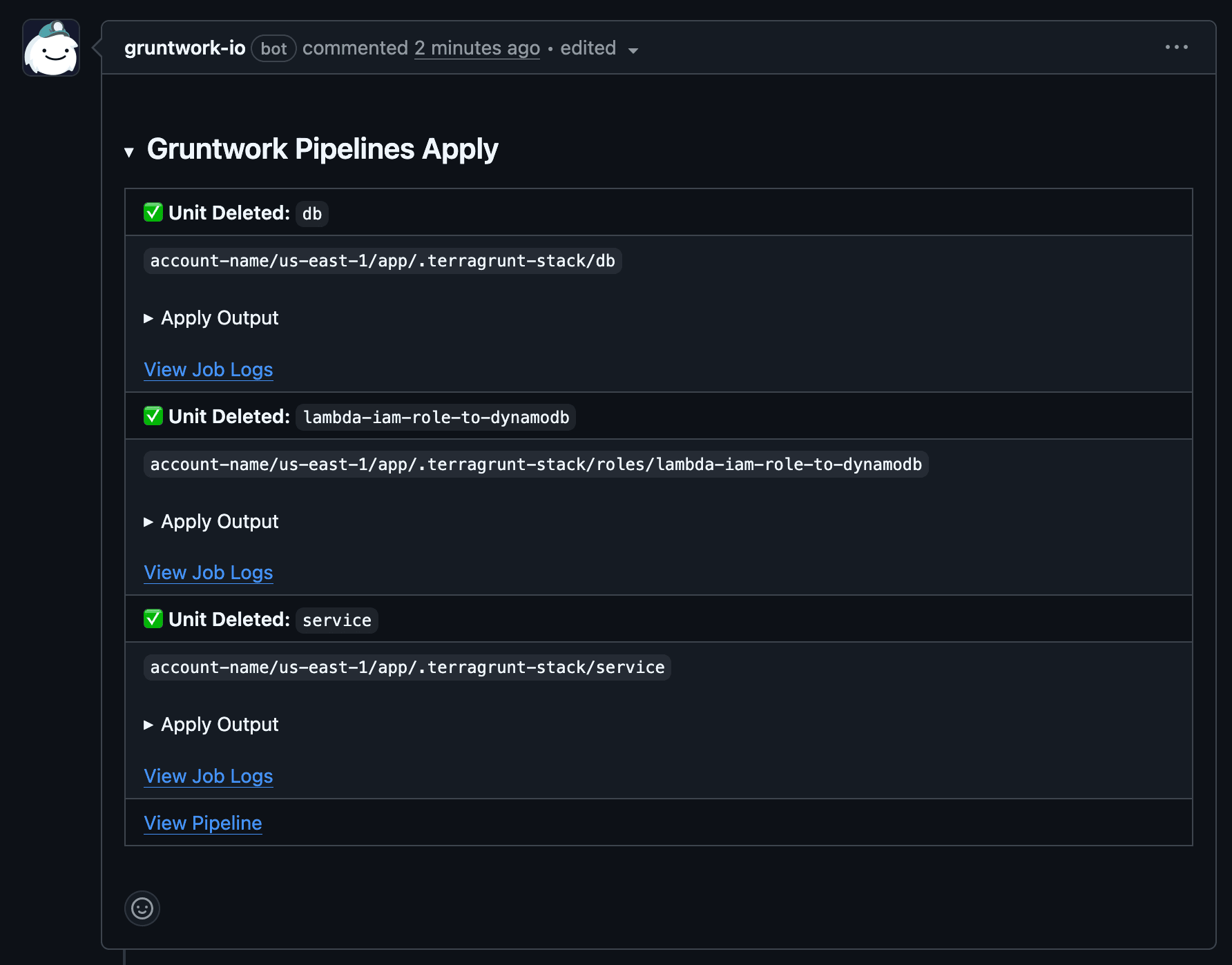 Pipelines destroy apply comment after merging the revert PR