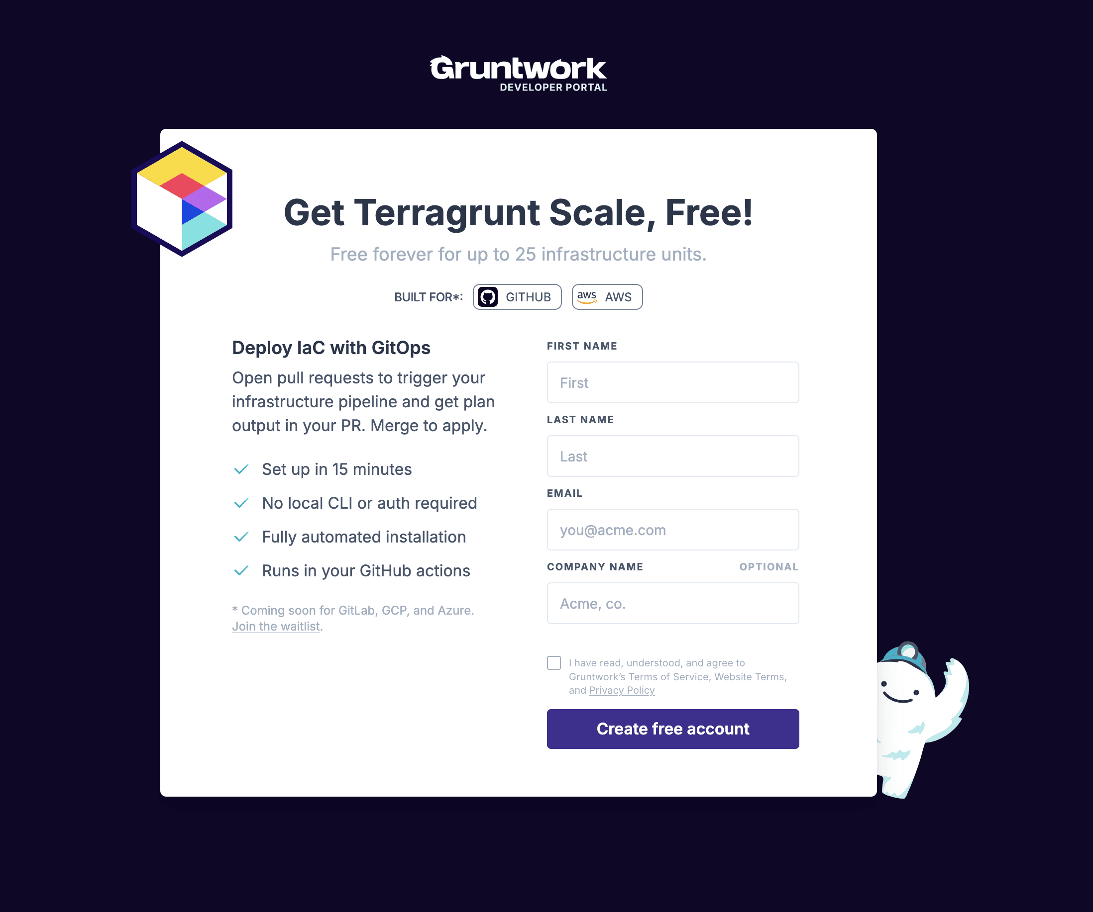 Terragrunt Scale Free Tier signup page